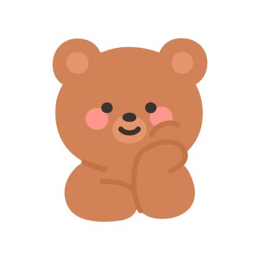 Korean Style Bear Emoji Smiling with One Hand on Cheek Shy Expression Vector Illustration