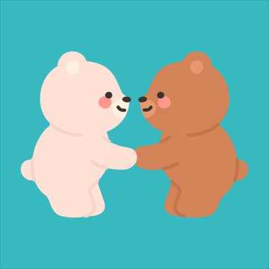 Adorable Brown and White Bears Holding Hands While Facing Each Other Vector Illustration
