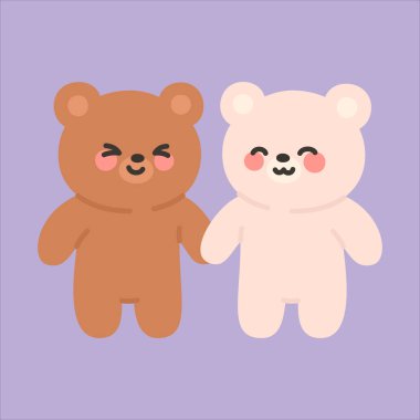  Brown and White Bears Smiling While Holding Hands Vector Illustration