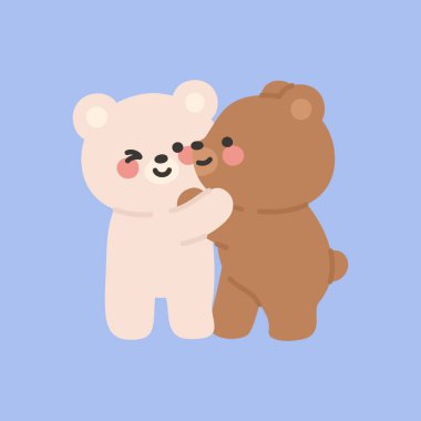 Brown Bear Hugging and Kissing a White Bear Vector Illustration
