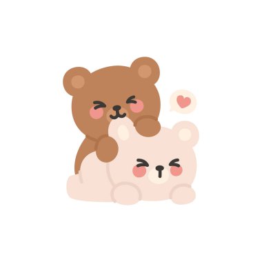 Brown Bear Hugging White Bear Playfully with a Heart Icon Vector Illustration