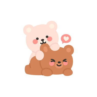 White Bear Hugging Brown Bear Playfully with a Heart Icon Vector Illustration