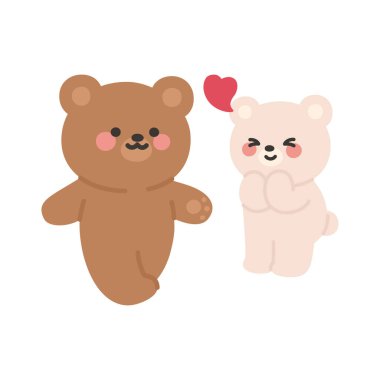 Brown Bear Walking Confidently While White Bear Secretly Admires Vector Illustration