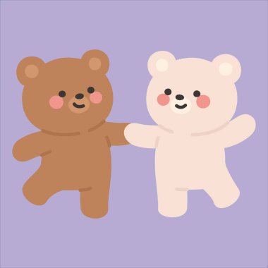 Brown and White Bears Holding Hands Playfully Like Dancing Vector Illustration