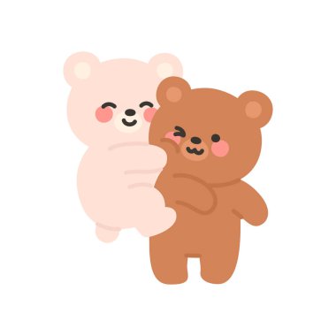 Korean Couple Bears Cartoon Jumping into a Hug with Joyful Expressions Vector Illustration