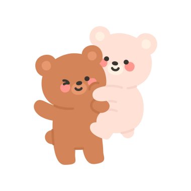 Korean Couple Bears Cartoon Playfully Jumping and Hugging with Smiles Vector Illustration