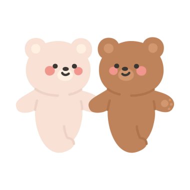 Korean Couple Bears Cartoon Walking Together While Brown Bear Looks at White Bear Vector Illustration