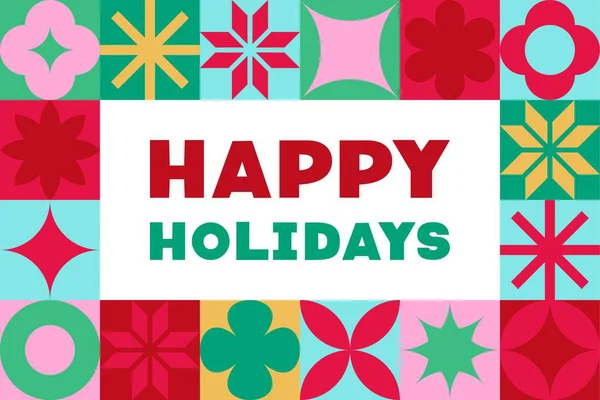 Bright holiday card with geometric festive shapes framing a Happy Holidays message Vector Illustration