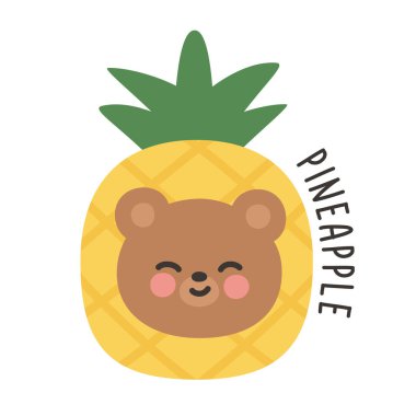 Ananas Kostüm Vektörü İllüstrasyonunda Koreli Ayı Başı Etiketi