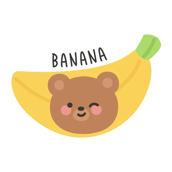 Korean Bear Head Sticker in Banana Costume Vector Illustration