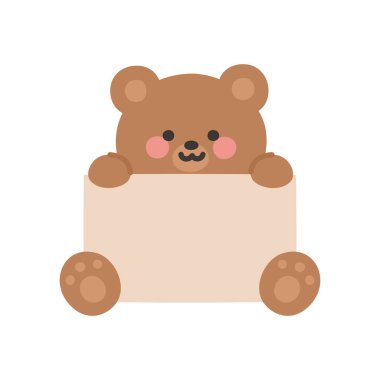 Oturan Kore Ayısı Boş İşaret Vektörü Resmine Bakıyor