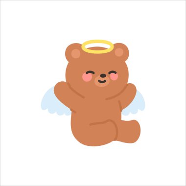 Altın bir Halo ve Kanatlarıyla Şirin Melek Ayı Huzur içinde Gülümseyen Vektör İllüzyonu