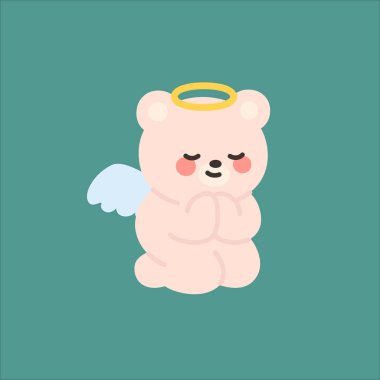 Sevimli Melek Ayı Gözleri Kapalı ve Elleri Praye Vektör İllüzyonunda Huzur İçinde Oturuyor