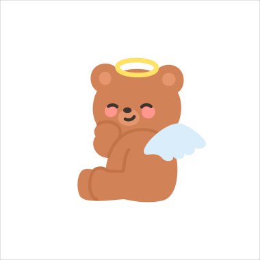 Neşeli Melek Ayı, Çene Elde ve Yüzsüz Gülümseyen Vektör İllüzyonu ile Oturuyor