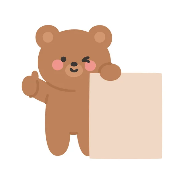 Cute Korean Bear Giving a Thumbs-Up While Holding a Blank Sign Vector Illustration