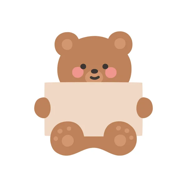 Sitting Korean Bear Holding a Blank Sign Vector Illustration