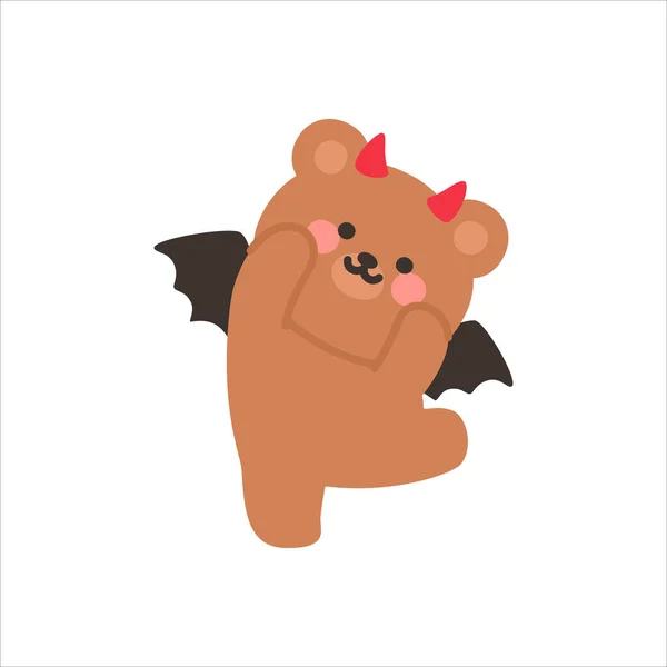 Devil Bear Raising Both Arms and One Leg in a Dynamic Pose Vector Illustration