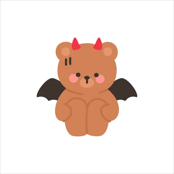 Devil Bear Sitting with Knees Hugged and a Distressed Expression Vector Illustration