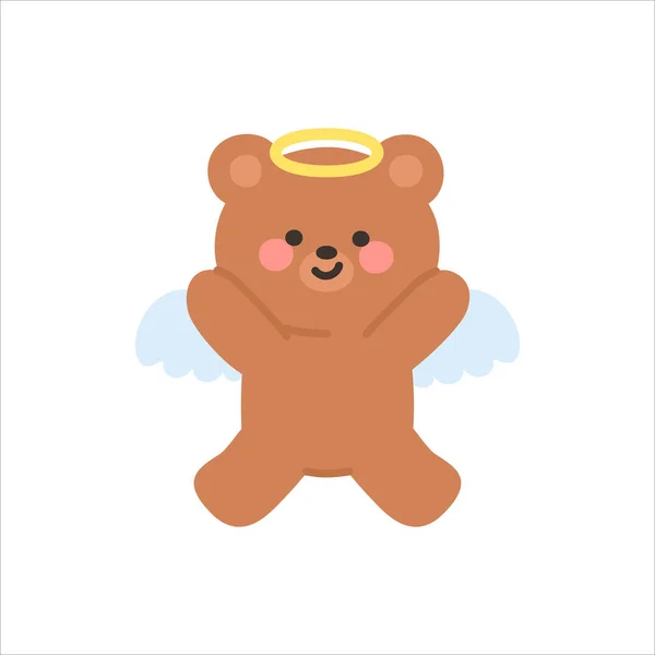 Cute Angel Bear Raising Both Hands While Jumping Vector Illustration