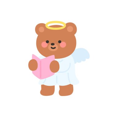 Aşk Tanrısı Ayı Pembe Kitap Tutuyor Beyaz Cübbe Vektör İllüstrasyonu Giyiyor