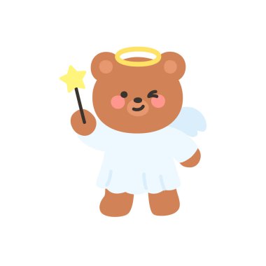 Aşk Tanrısı Ayı Yıldız Vektörü İllüstrasyonlu Sihirli Değnek Tutuyor