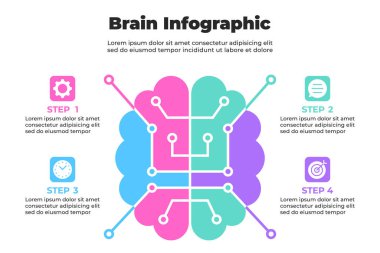 Bağlayıcılar ve parlayan adım ikonları Vektör İllüstrasyonu gibi devreleri olan teknolojiden esinlenilmiş beyin bilgileri