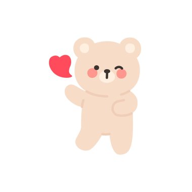Cute Bear Sending a Kiss with a Floating Heart Vector Illustration