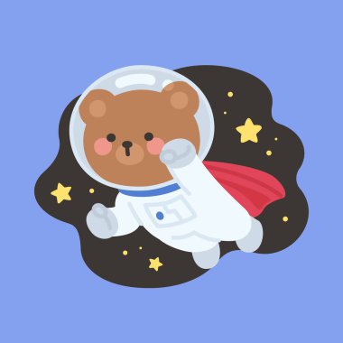 Sevimli Astronot Ayısı Yıldızlar Arasında Kırmızı Pelerinle Uçuyor