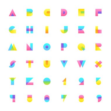 Bauhaus, Beyaz Arkaplanda Kalın Pastel Renkleri ve Üçgen Biçimli Vektör Alfabesine ve Sayılara İlham Verdi