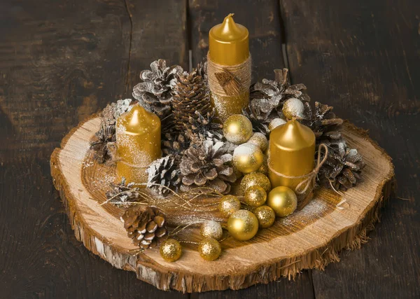 Cenário Festivo Natal Ano Novo Com Uma Vela Velas Paisagem — Fotografia de Stock