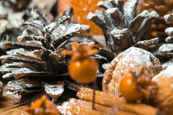 Mum Incik Boncuklu Noel Arkaplanı Kış Kompozisyonu Noel Konsepti — Stok fotoğraf