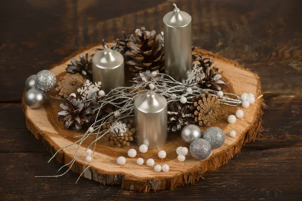 Festive Scenery Christmas New Year Candle Candles Scenery Winter Composition — Stock Photo, Image