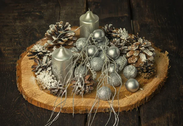 Cenário Festivo Natal Ano Novo Com Uma Vela Velas Paisagem — Fotografia de Stock