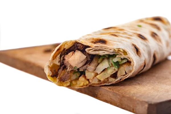 Doner Kebab Gyros Shawarma Carne Res Rollo Chiken Sándwich Pan — Foto de Stock