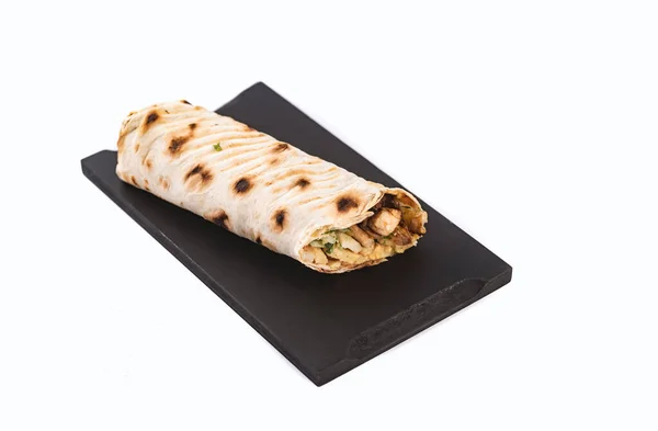 Donateur Kebab Gyros Shawarma Bœuf Chiken Roll Dans Pain Pitta — Photo