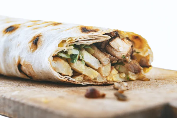 Doner Kebab Gyros Shawarma Nötkött Eller Chiken Roll Pitta Bröd — Stockfoto
