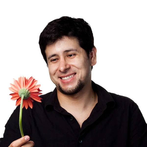 Young man with flower — Stock Photo, Image