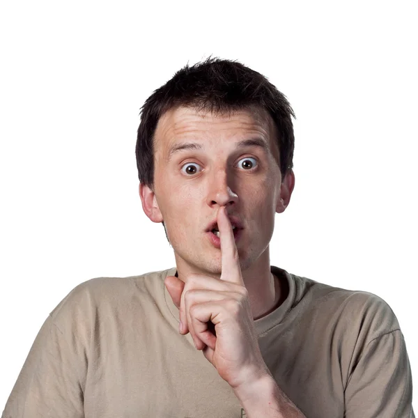 Man tells people to be quiet — Stock Photo, Image