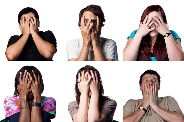 Pessoas assustadas Seis expressões pessoas — Fotografia de Stock