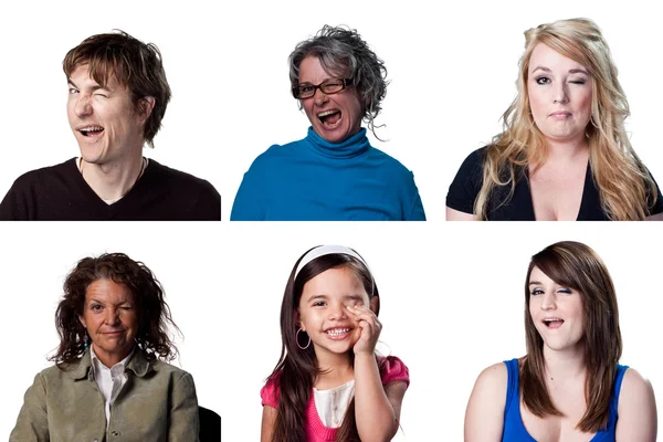 Six full size images of winking actors — Stock Photo, Image