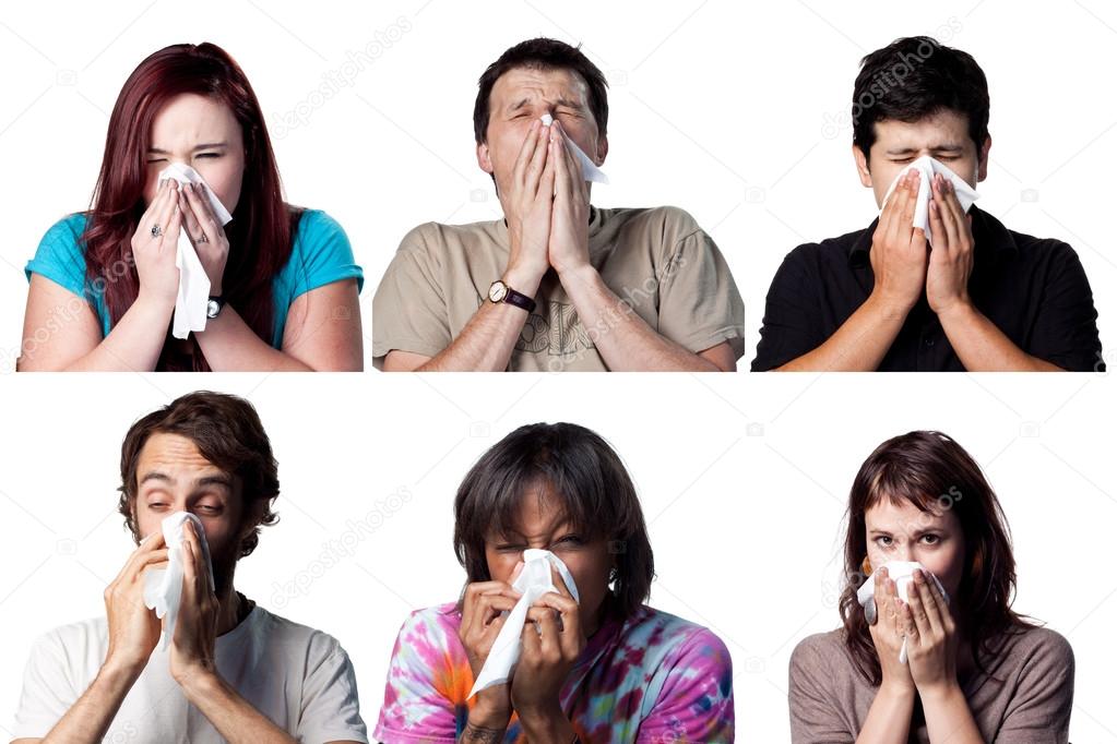 Sneezing people Six expressions people