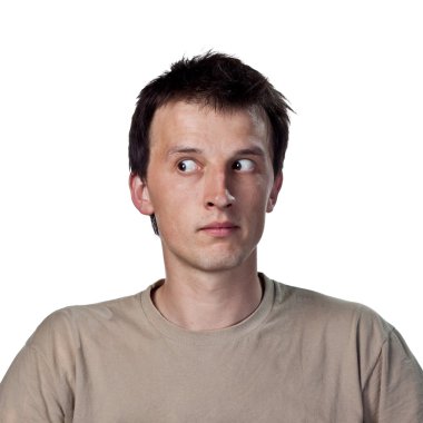 Yana doğru bakarak beyaz izole