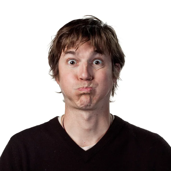 Man makes funny face — Stock Photo, Image