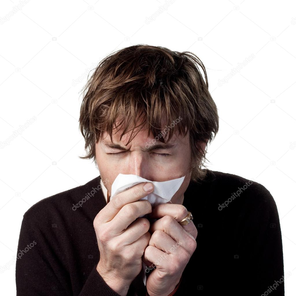 Sneezing man has allergic