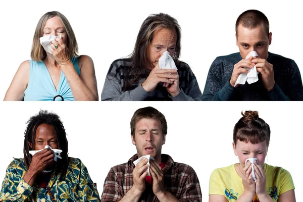 Six sneezes people — Stock Photo, Image