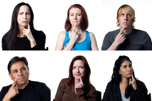 People deep in thought, with fingers on chin — Stock Photo, Image