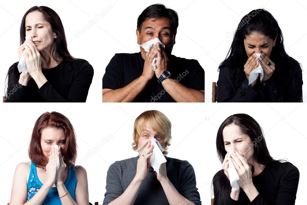 Six people sneezing
