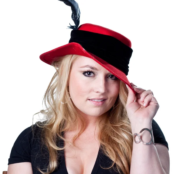 Femme blonde en chapeau de robe fantaisie Image En Vente