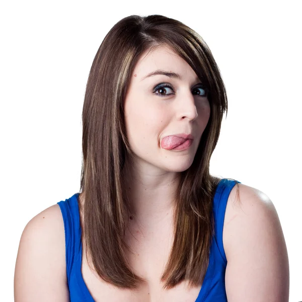 Woman sticking tongue — Stock Photo, Image