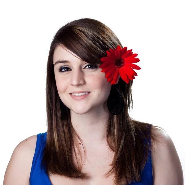Woman with flowers in her hair — Stock Photo, Image